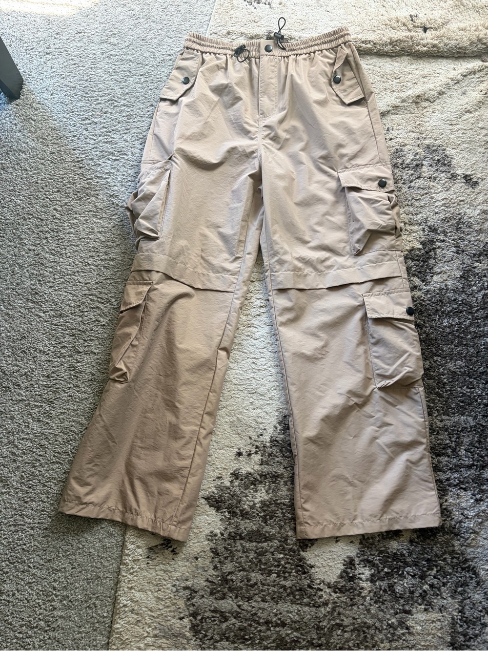 Women's Beige Cargo Track Pants with Zip-Off Legs
